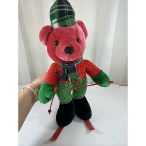 Christmas Kelly Toy Plush Teddy Bear on Skis 18" tall Vintage